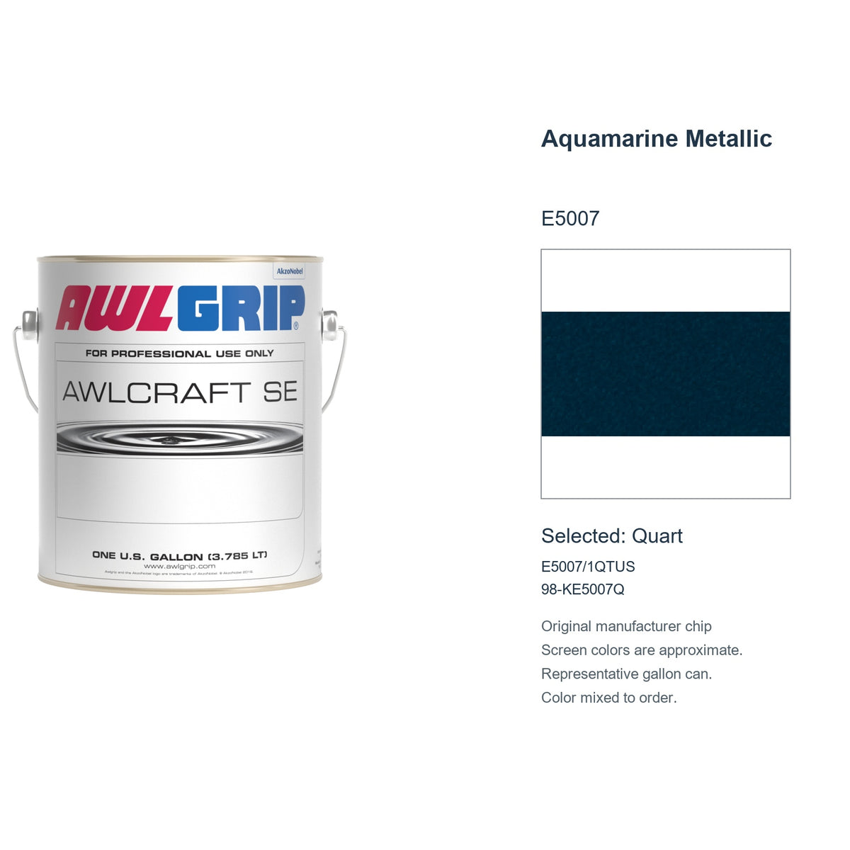 Awlgrip Awlcraft SE Aquamarine Metallic E5007, selected Quart, E5007/1QTUS: original manufacturer chip with representative gallon can