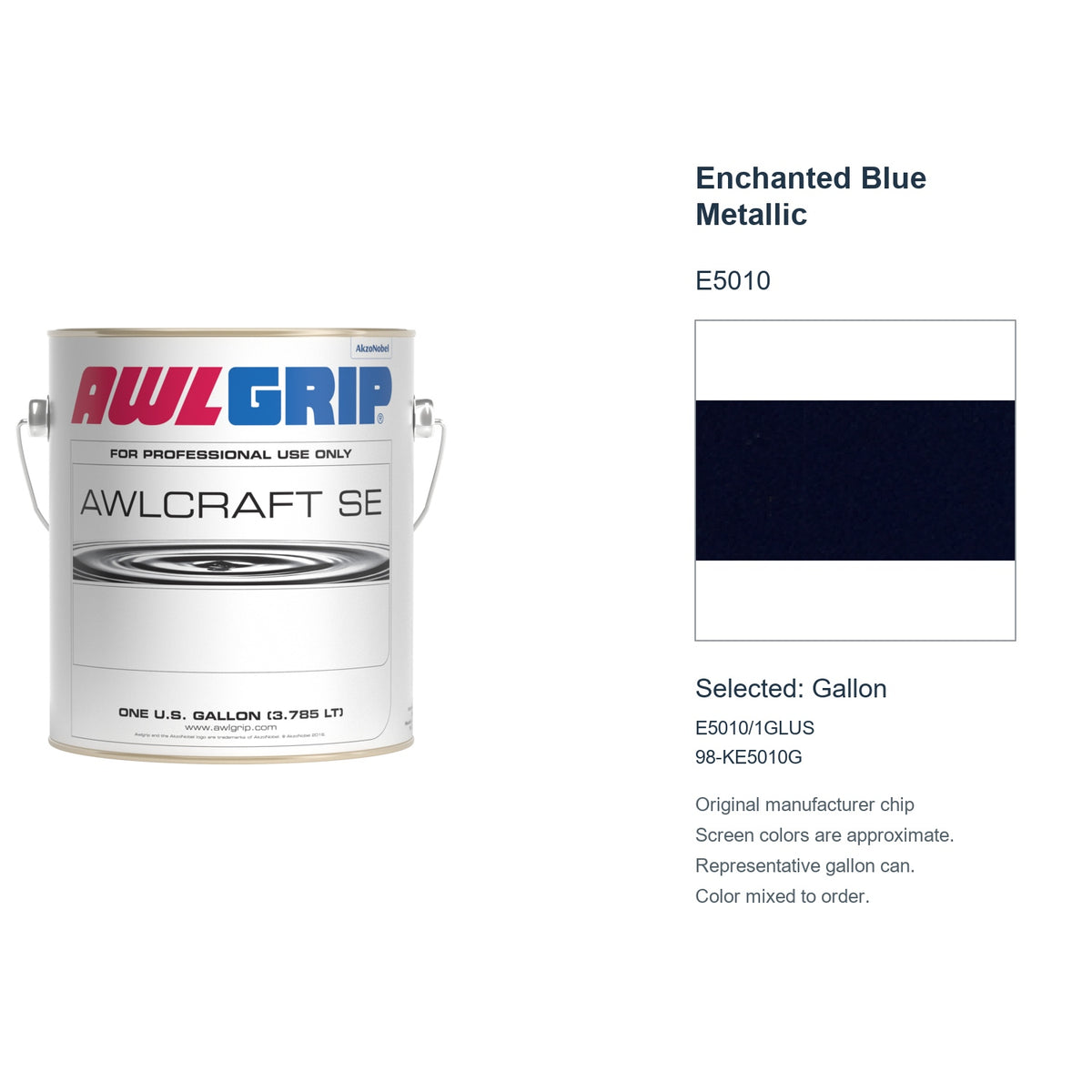 Awlgrip Awlcraft SE Enchanted Blue Metallic E5010, selected Gallon, E5010/1GLUS: original manufacturer chip with representative gallon can