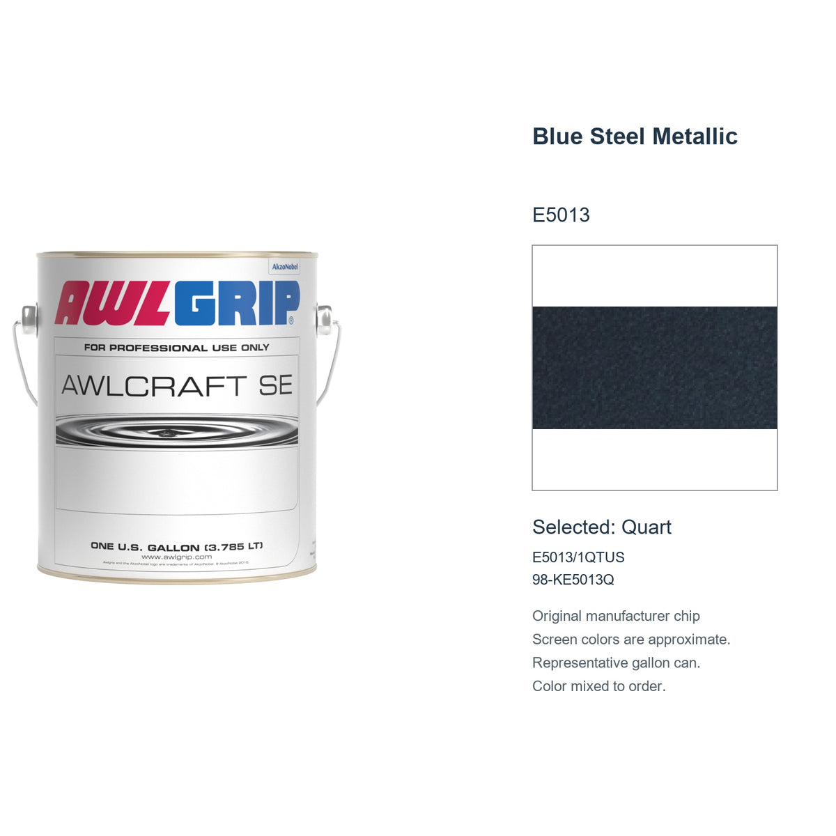 Awlgrip Awlcraft SE Blue Steel Metallic E5013, selected Quart, E5013/1QTUS: original manufacturer chip with representative gallon can