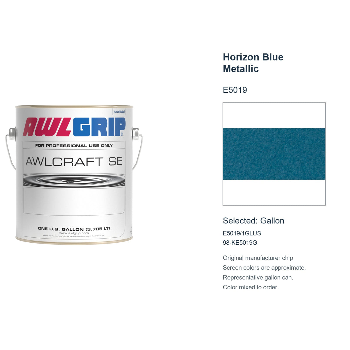 Awlgrip Awlcraft SE Horizon Blue Metallic E5019, selected Gallon, E5019/1GLUS: original manufacturer chip with representative gallon can