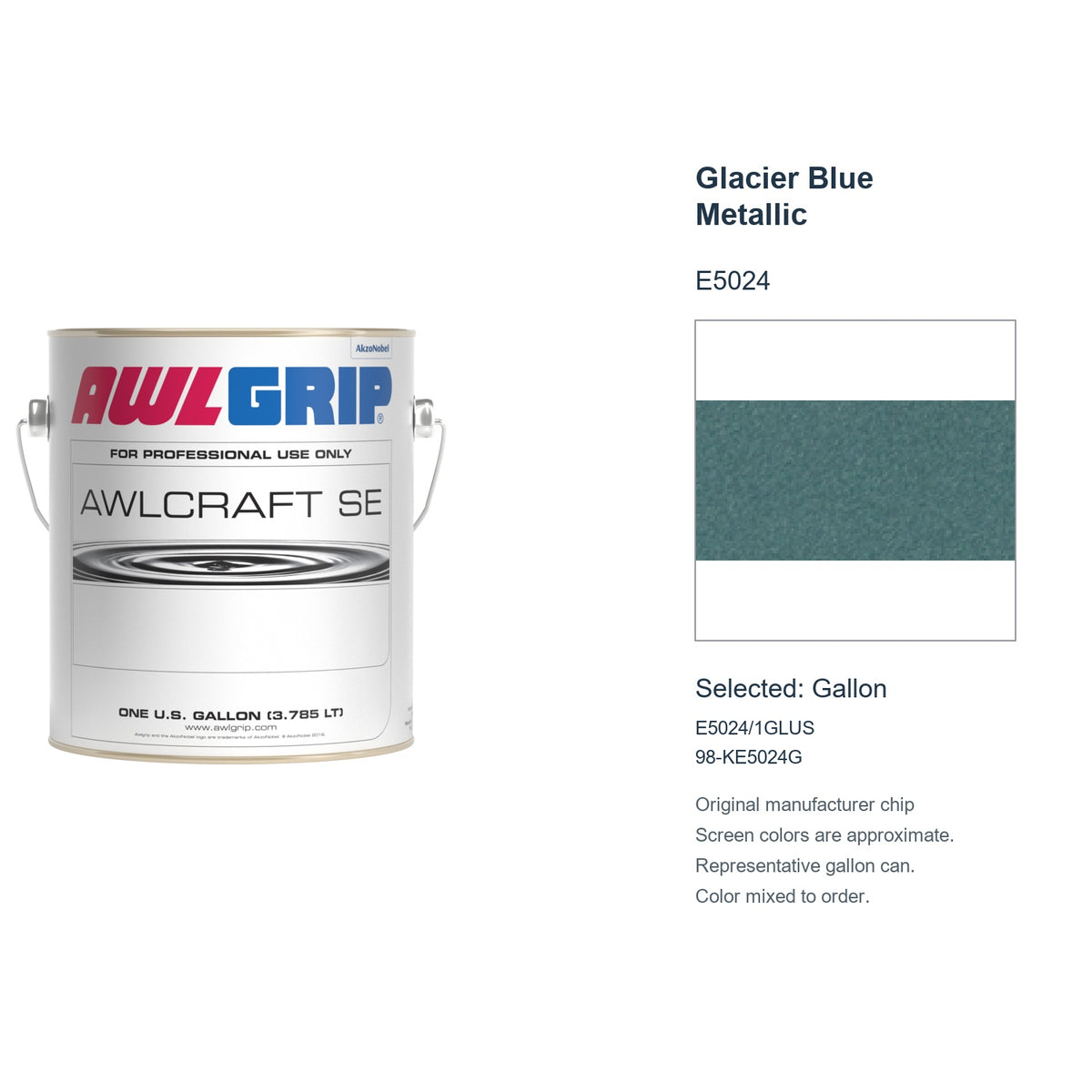 Awlgrip Awlcraft SE Glacier Blue Metallic E5024, selected Gallon, E5024/1GLUS: original manufacturer chip with representative gallon can