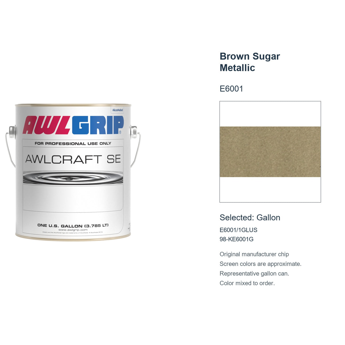 Awlgrip Awlcraft SE Brown Sugar Metallic E6001, selected Gallon, E6001/1GLUS: original manufacturer chip with representative gallon can