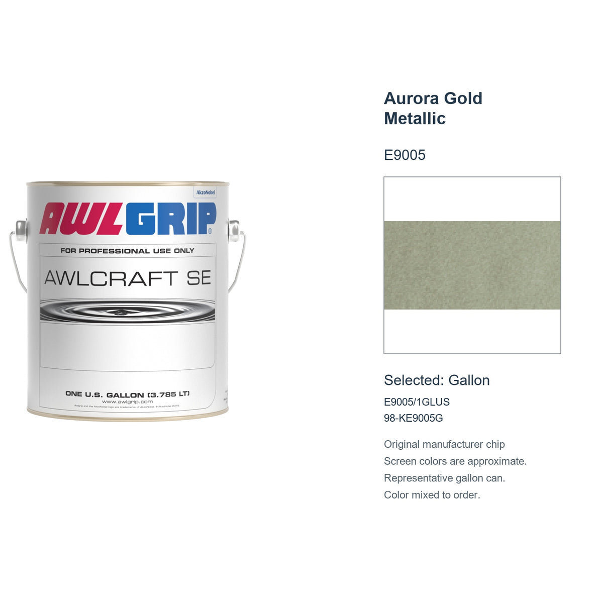 Awlgrip Awlcraft SE Aurora Gold Metallic E9005, selected Gallon, E9005/1GLUS: original manufacturer chip with representative gallon can