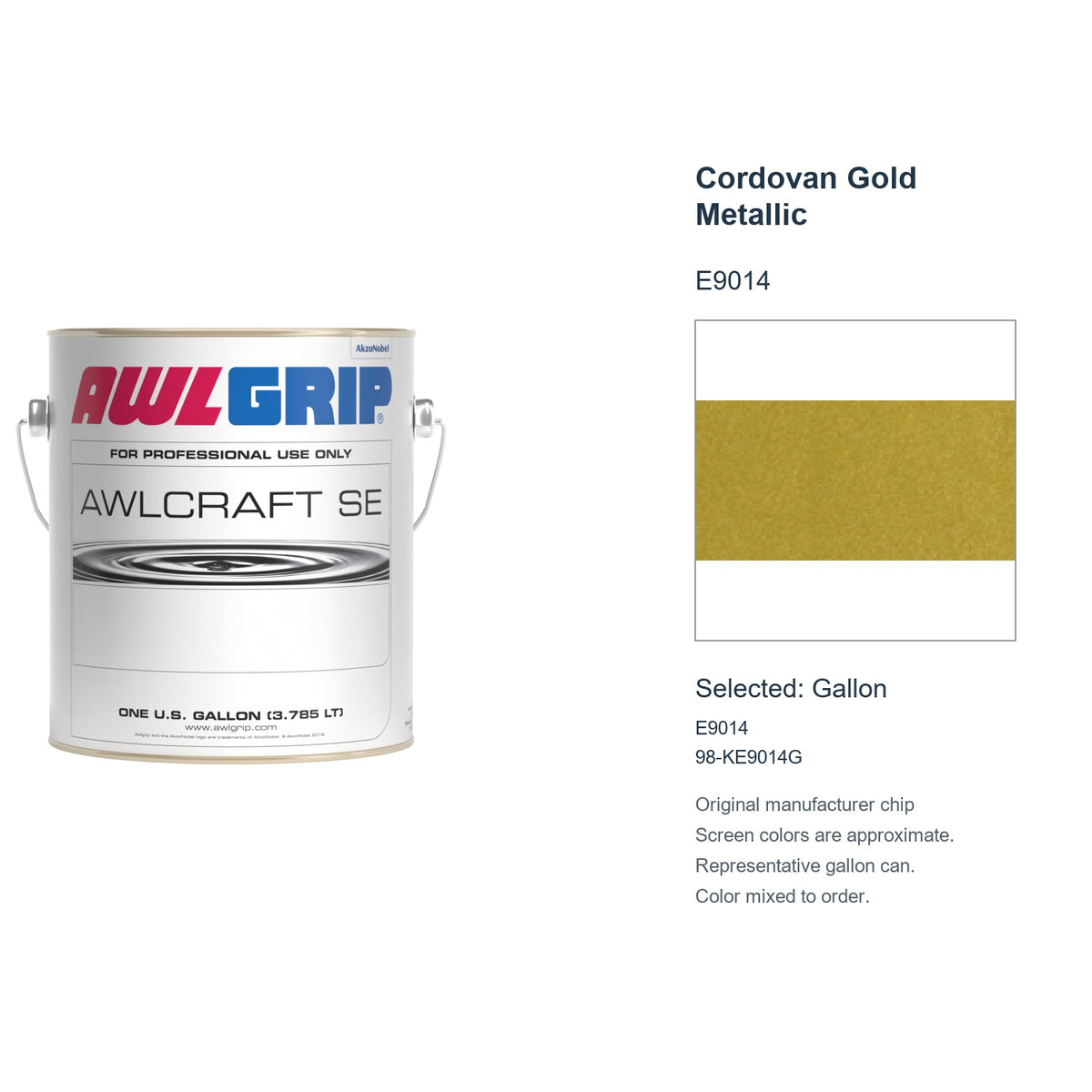 Awlgrip Awlcraft SE Cordovan Gold Metallic E9014, selected Gallon, E9014: original manufacturer chip with representative gallon can