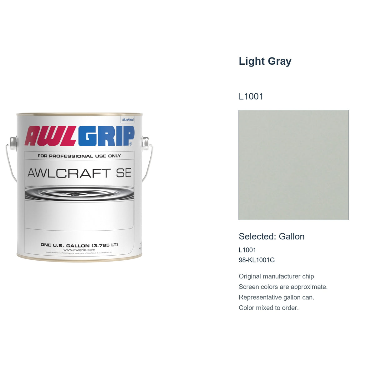 Awlgrip Awlcraft SE Light Gray L1001, selected Gallon, L1001: original manufacturer chip with representative gallon can