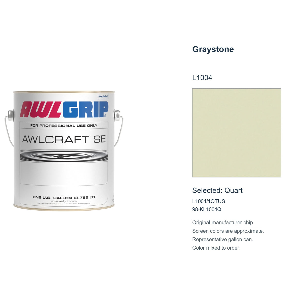 Awlgrip Awlcraft SE Graystone L1004, selected Quart, L1004/1QTUS: original manufacturer chip with representative gallon can