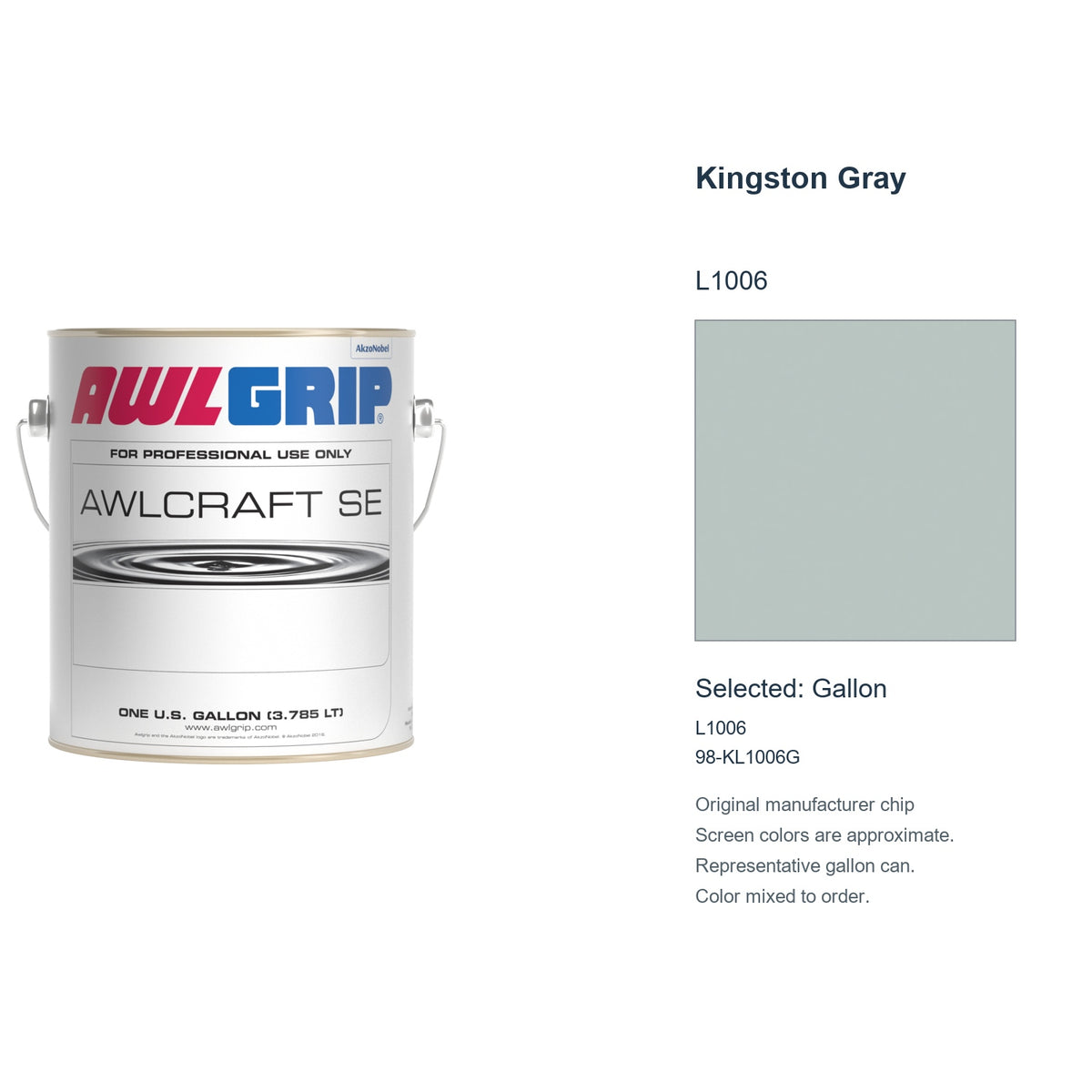 Awlgrip Awlcraft SE Kingston Gray L1006, selected Gallon, L1006: original manufacturer chip with representative gallon can