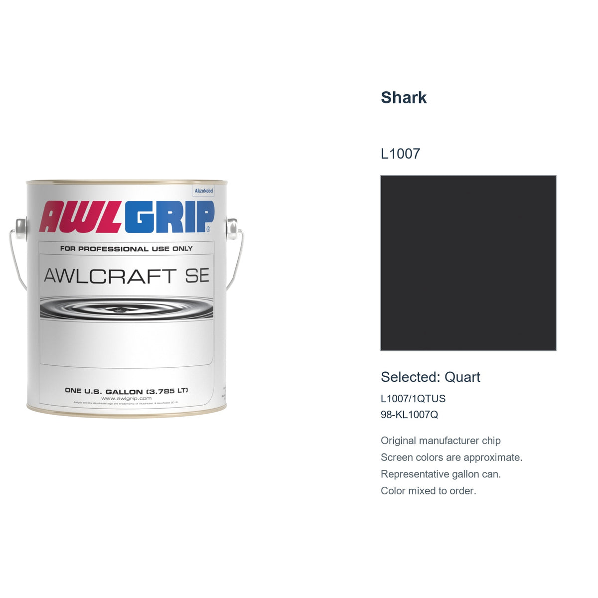 Awlgrip Awlcraft SE Shark L1007, selected Quart, L1007/1QTUS: original manufacturer chip with representative gallon can