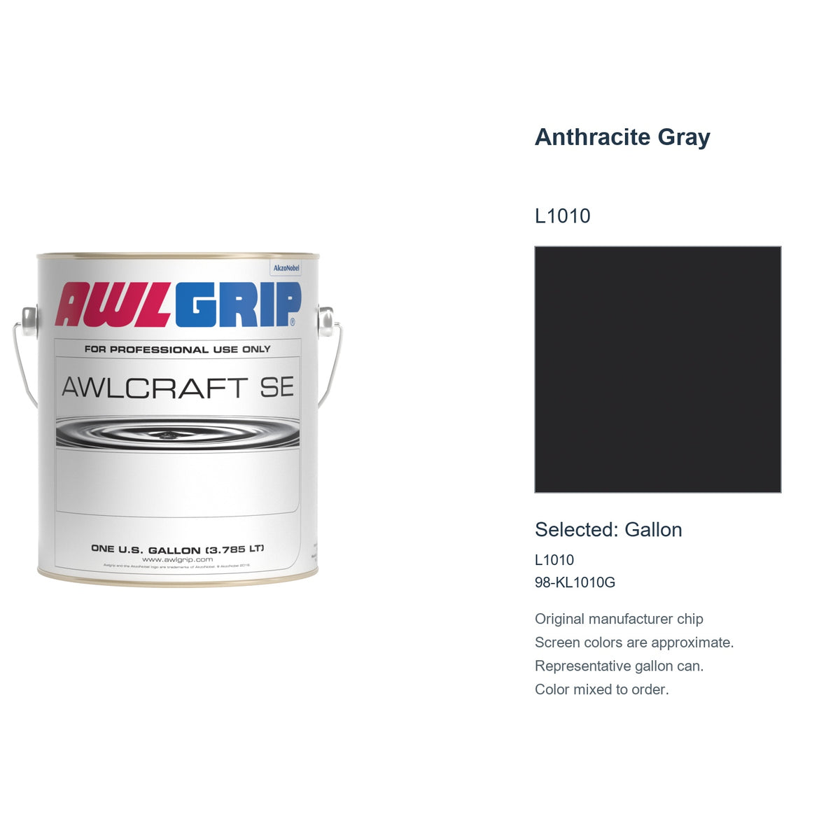 Awlgrip Awlcraft SE Anthracite Gray L1010, selected Gallon, L1010: original manufacturer chip with representative gallon can