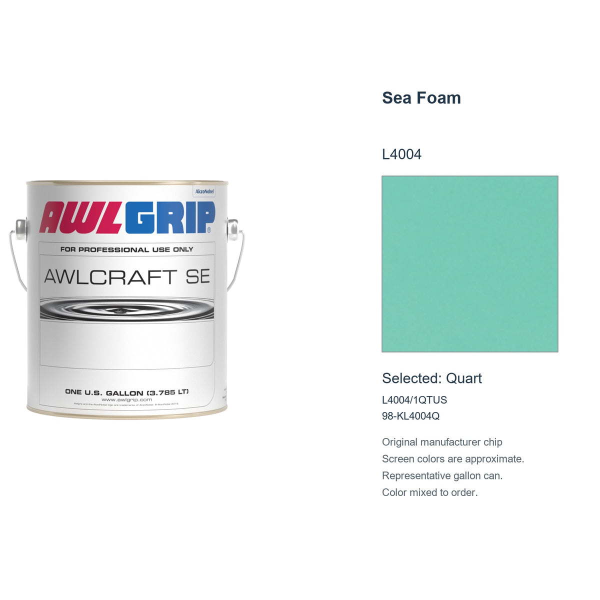 Awlgrip Awlcraft SE Sea Foam L4004, selected Quart, L4004/1QTUS: original manufacturer chip with representative gallon can