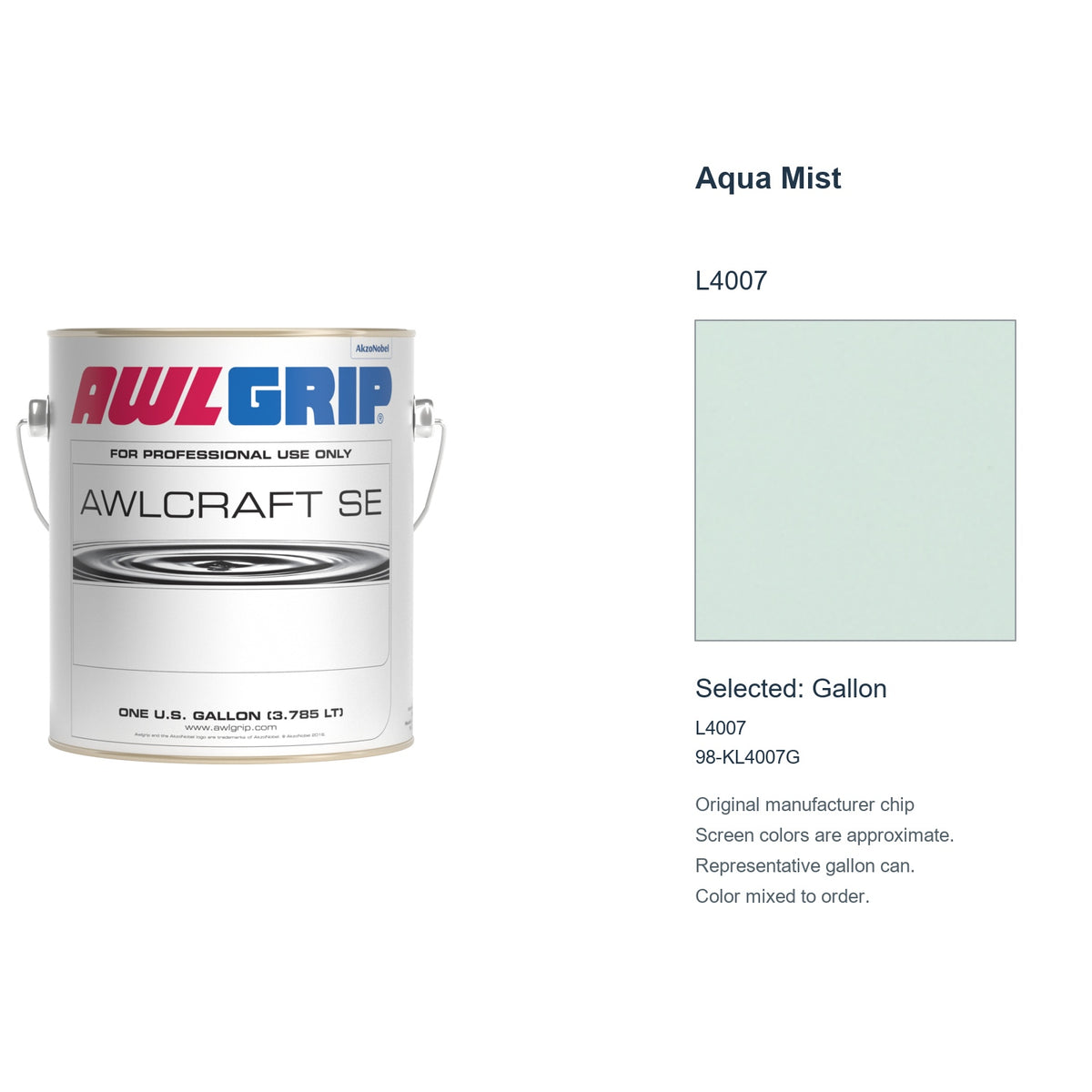 Awlgrip Awlcraft SE Aqua Mist L4007, selected Gallon, L4007: original manufacturer chip with representative gallon can