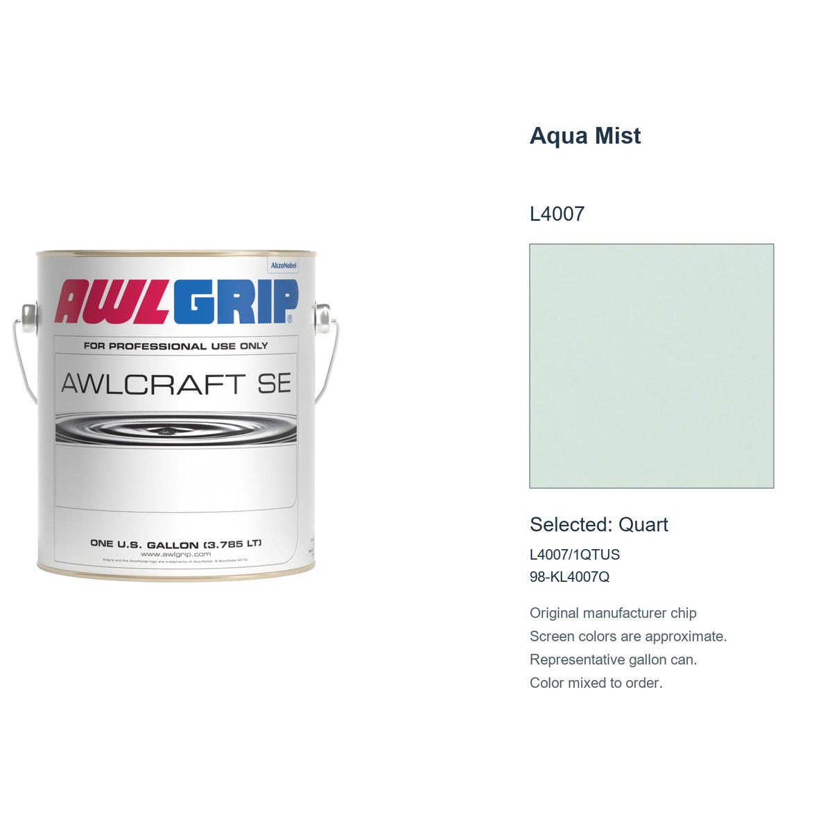 Awlgrip Awlcraft SE Aqua Mist L4007, selected Quart, L4007/1QTUS: original manufacturer chip with representative gallon can