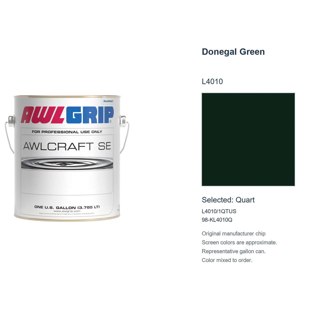Awlgrip Awlcraft SE Donegal Green L4010, selected Quart, L4010/1QTUS: original manufacturer chip with representative gallon can