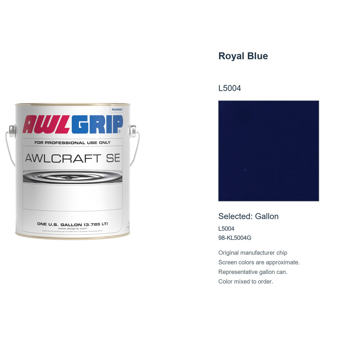 Awlgrip Awlcraft SE Royal Blue L5004, selected Gallon, L5004: original manufacturer chip with representative gallon can