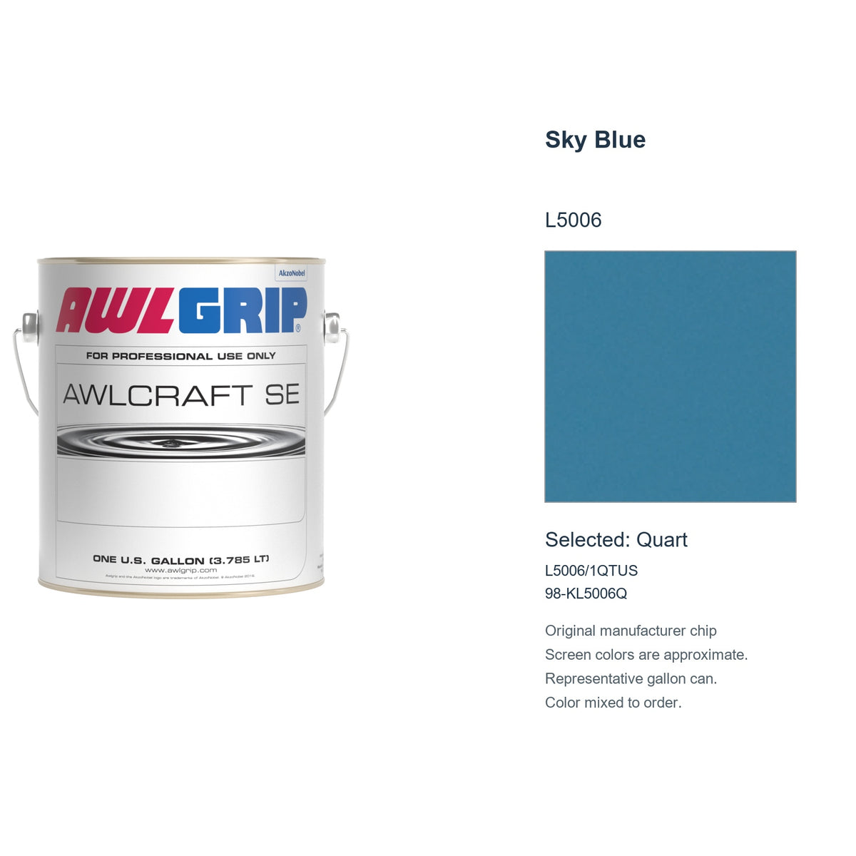 Awlgrip Awlcraft SE Sky Blue L5006, selected Quart, L5006/1QTUS: original manufacturer chip with representative gallon can