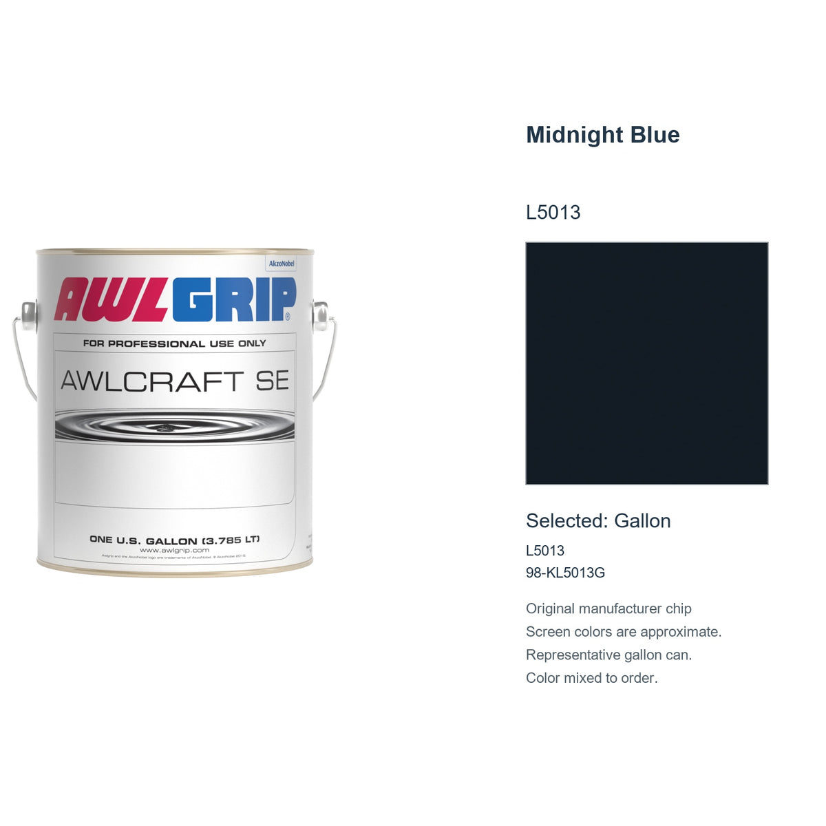 Awlgrip Awlcraft SE Midnight Blue L5013, selected Gallon, L5013: original manufacturer chip with representative gallon can
