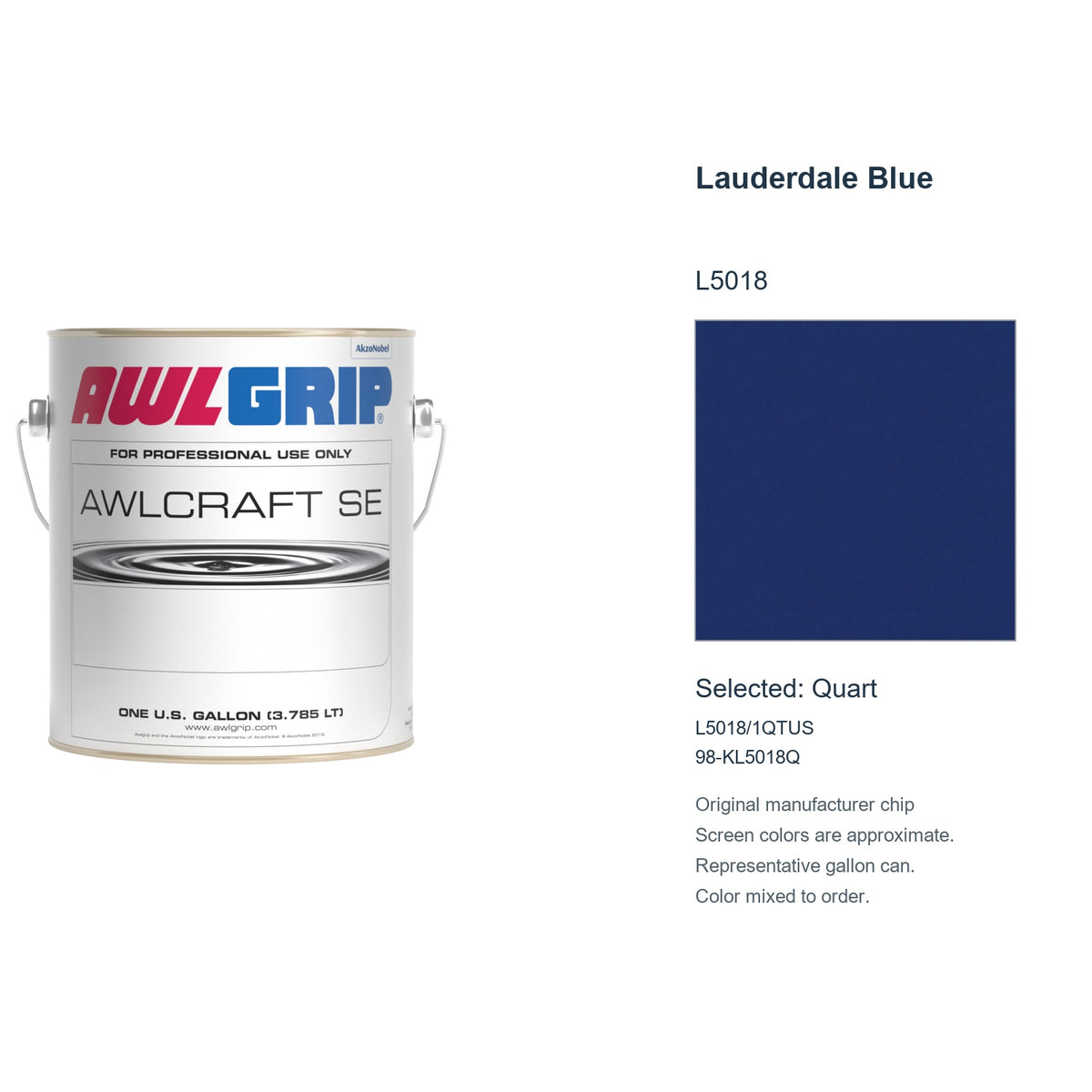 Awlgrip Awlcraft SE Lauderdale Blue L5018, selected Quart, L5018/1QTUS: original manufacturer chip with representative gallon can