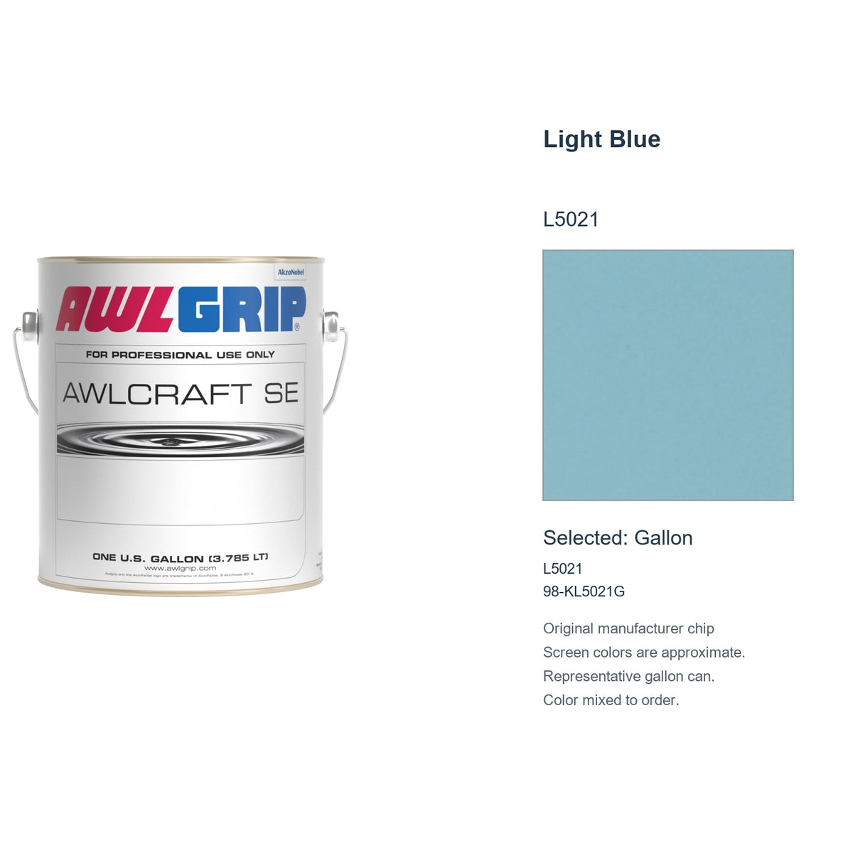 Awlgrip Awlcraft SE Light Blue L5021, selected Gallon, L5021: original manufacturer chip with representative gallon can