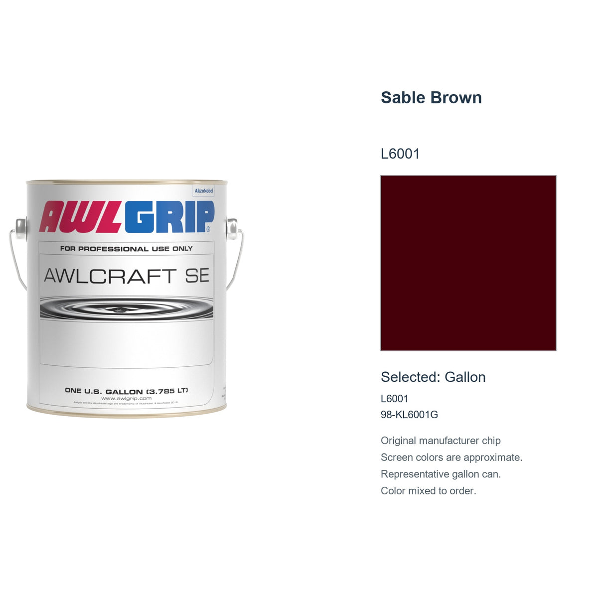 Awlgrip Awlcraft SE Sable Brown L6001, selected Gallon, L6001: original manufacturer chip with representative gallon can