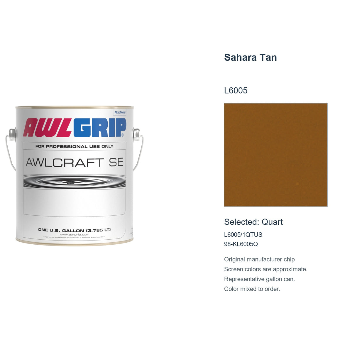 Awlgrip Awlcraft SE Sahara Tan L6005, selected Quart, L6005/1QTUS: original manufacturer chip with representative gallon can