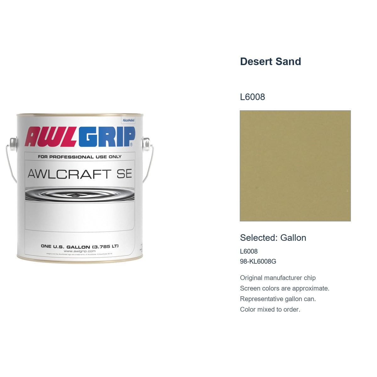 Awlgrip Awlcraft SE Desert Sand L6008, selected Gallon, L6008: original manufacturer chip with representative gallon can