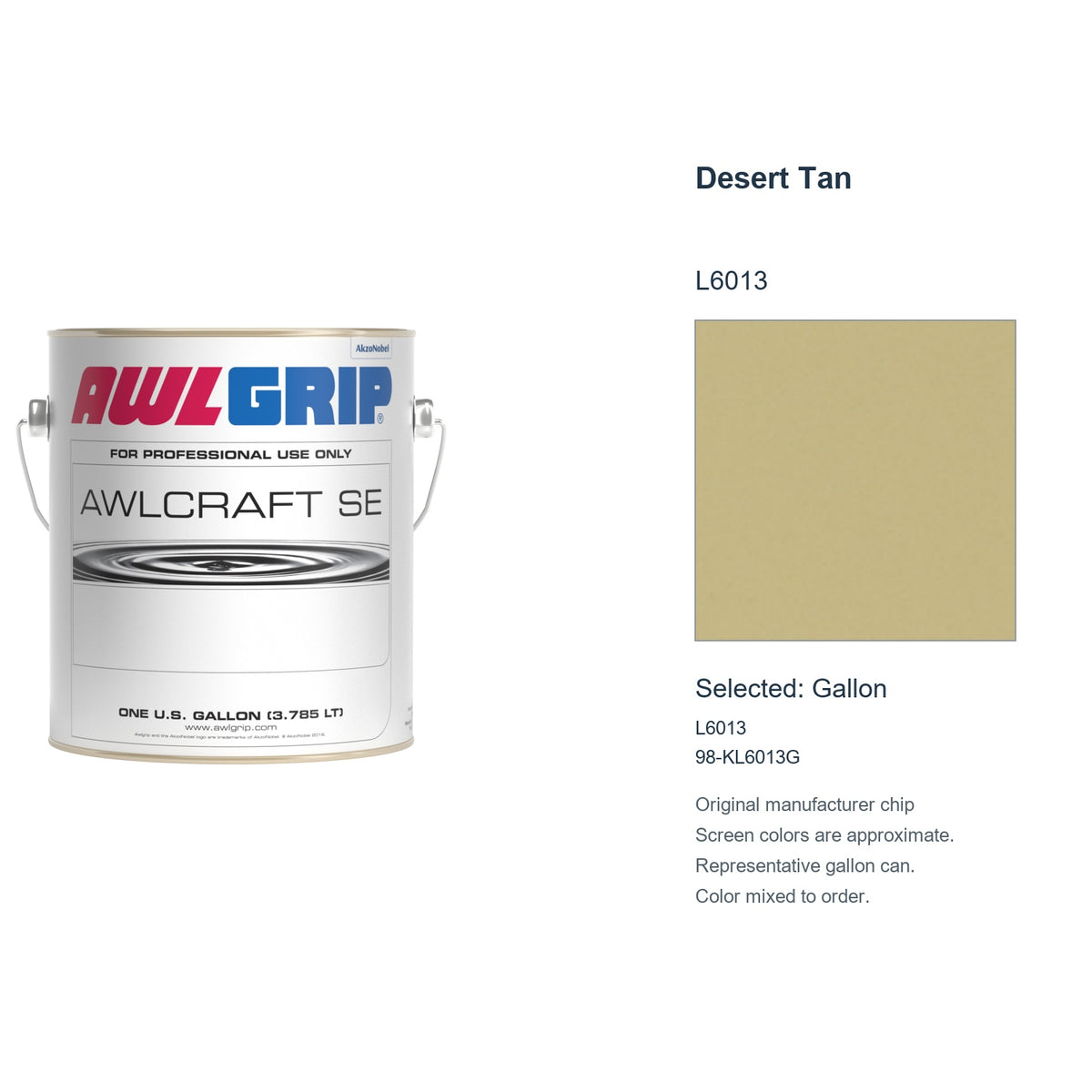 Awlgrip Awlcraft SE Desert Tan L6013, selected Gallon, L6013: original manufacturer chip with representative gallon can