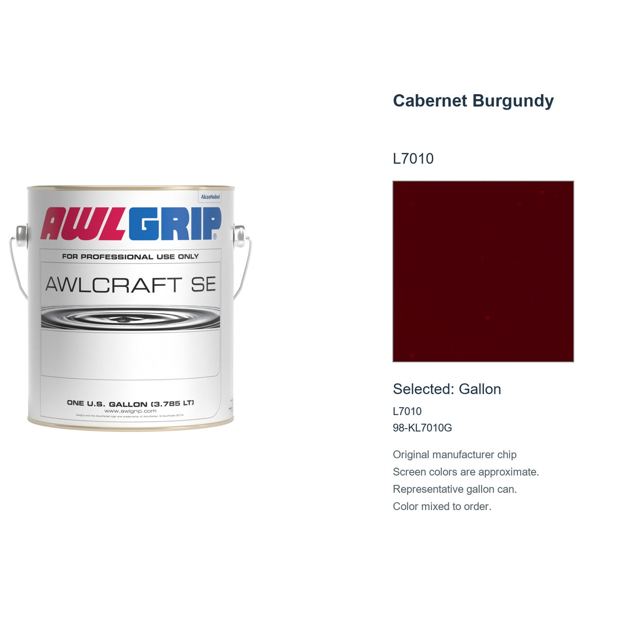 Awlgrip Awlcraft SE Cabernet Burgundy L7010, selected Gallon, L7010: original manufacturer chip with representative gallon can