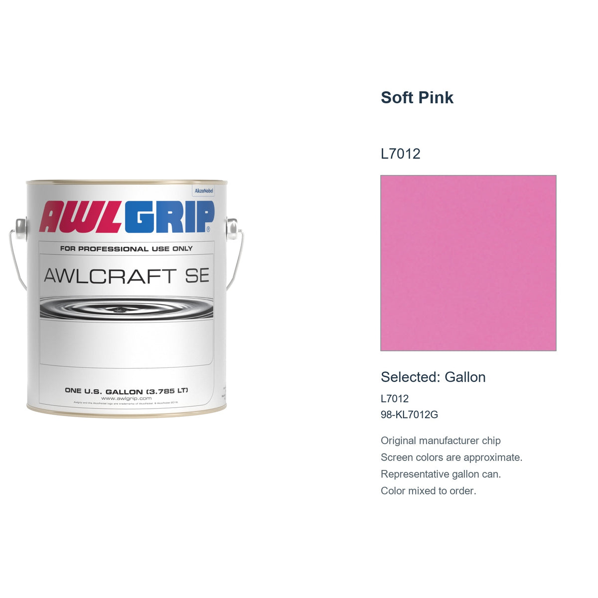 Awlgrip Awlcraft SE Soft Pink L7012, selected Gallon, L7012: original manufacturer chip with representative gallon can