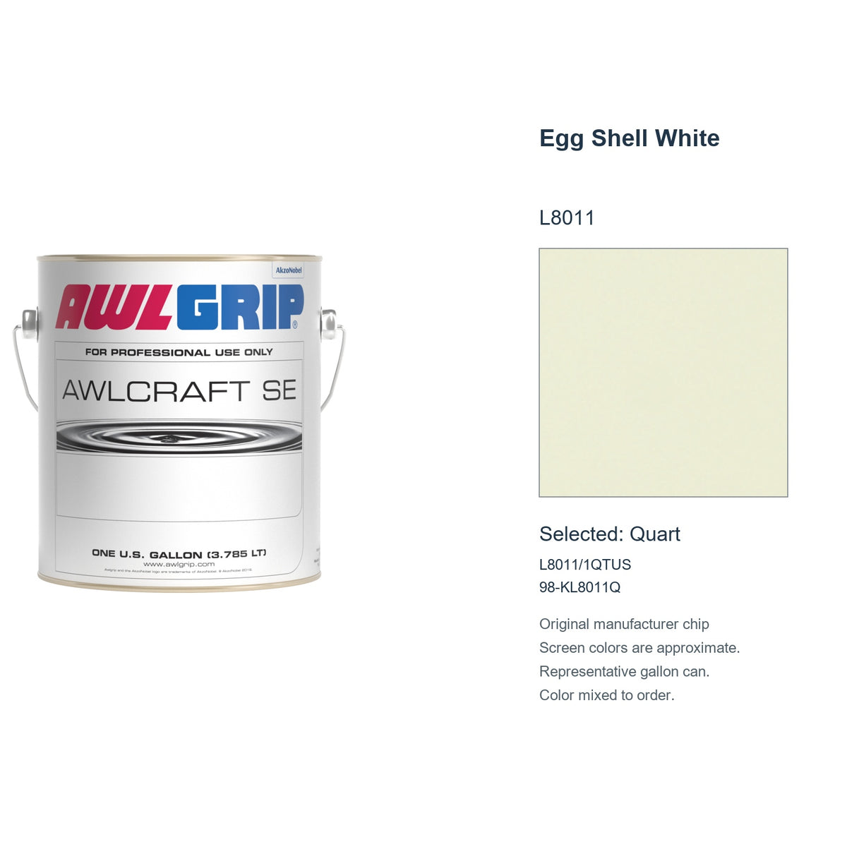 Awlgrip Awlcraft SE Egg Shell White L8011, selected Quart, L8011/1QTUS: original manufacturer chip with representative gallon can
