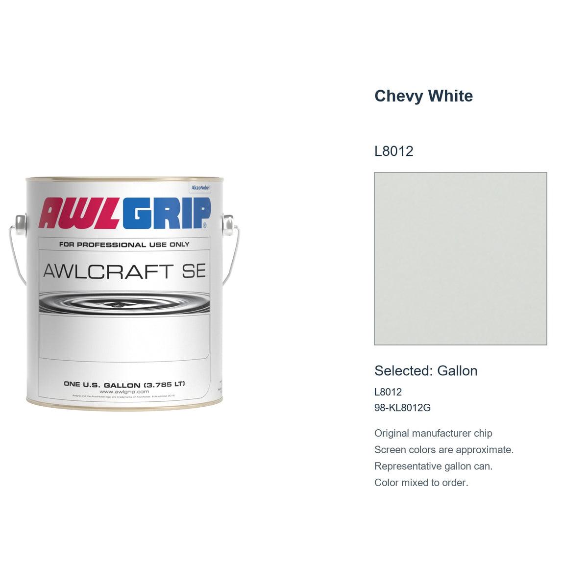 Awlgrip Awlcraft SE Chevy White L8012, selected Gallon, L8012: original manufacturer chip with representative gallon can