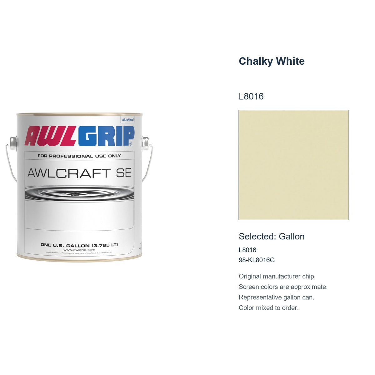 Awlgrip Awlcraft SE Chalky White L8016, selected Gallon, L8016: original manufacturer chip with representative gallon can