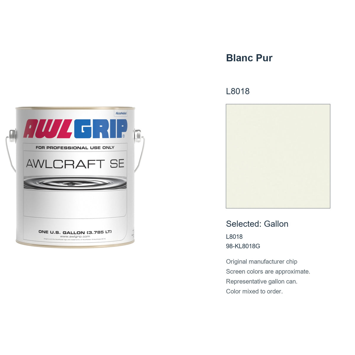 Awlgrip Awlcraft SE Blanc Pur L8018, selected Gallon, L8018: original manufacturer chip with representative gallon can