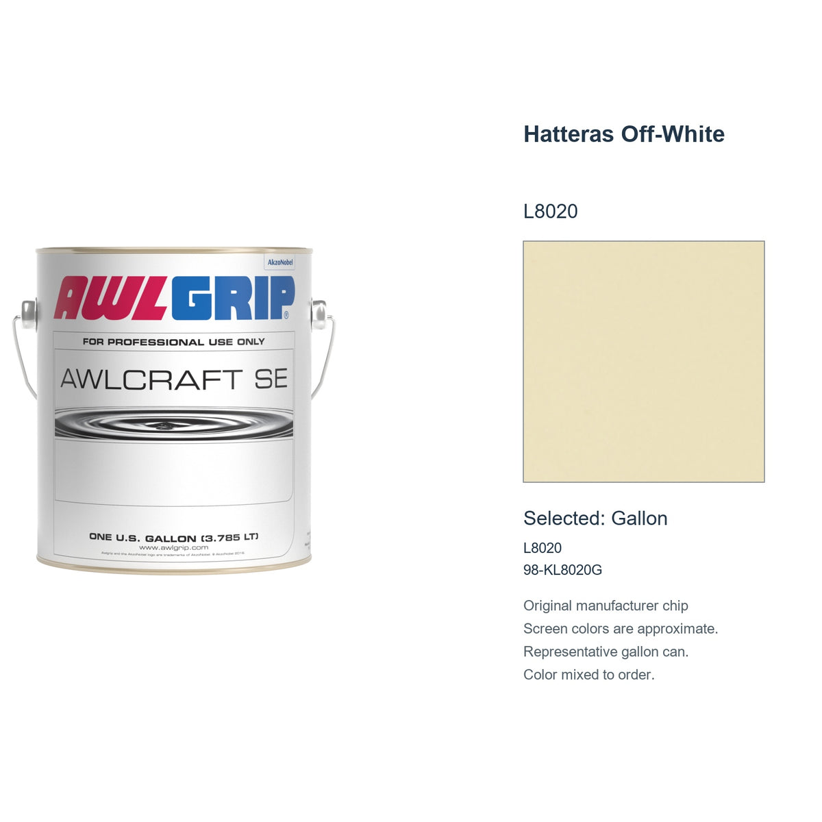 Awlgrip Awlcraft SE Hatteras Off-White L8020, selected Gallon, L8020: original manufacturer chip with representative gallon can