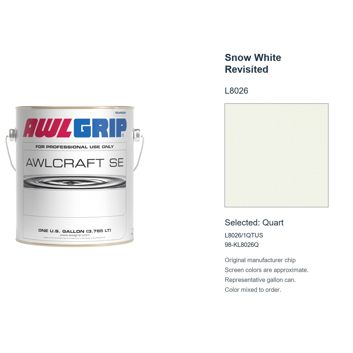 Awlgrip Awlcraft SE Snow White Revisited L8026, selected Quart, L8026/1QTUS: original manufacturer chip with representative gallon can