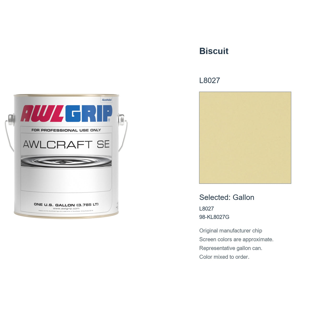 Awlgrip Awlcraft SE Biscuit L8027, selected Gallon, L8027: original manufacturer chip with representative gallon can