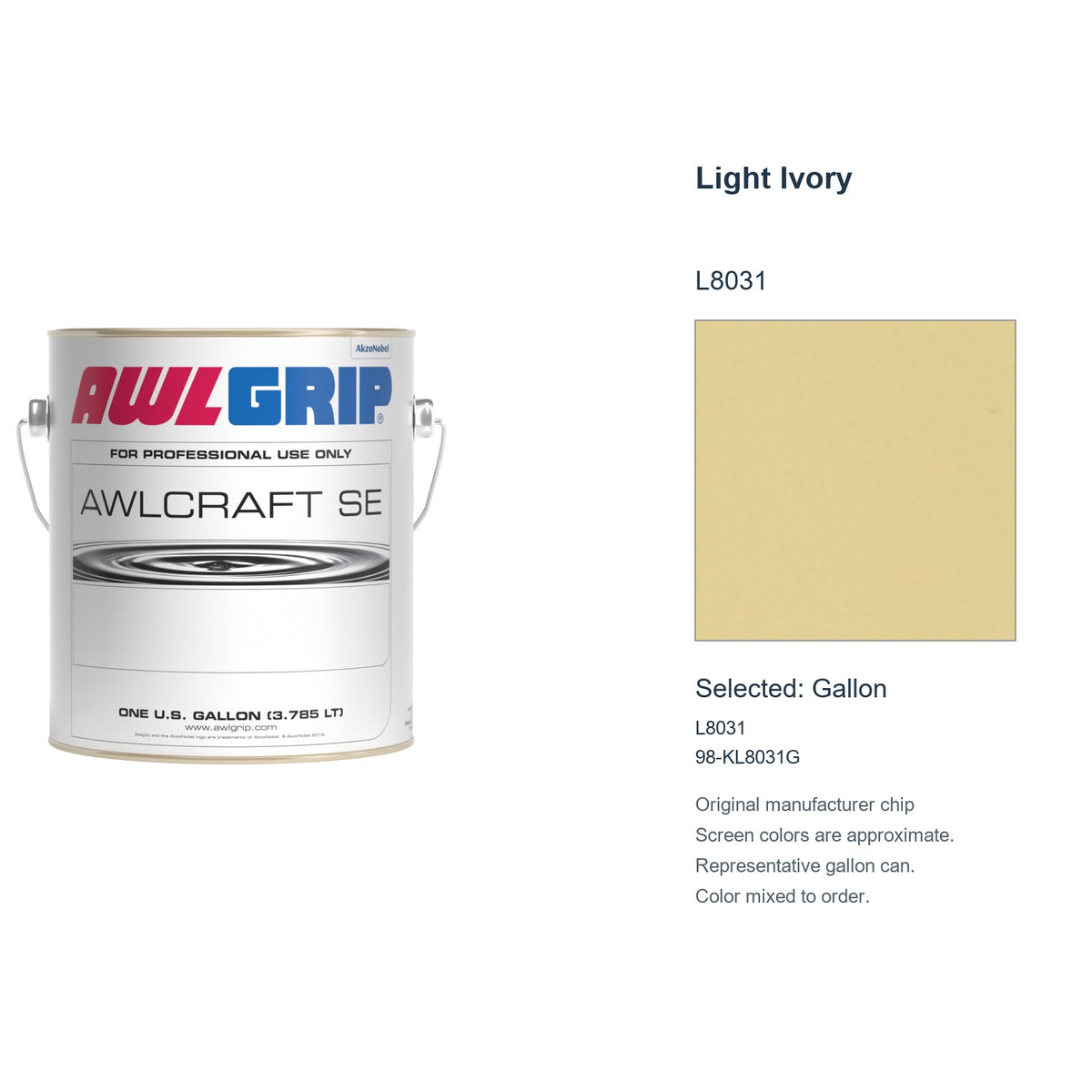 Awlgrip Awlcraft SE Light Ivory L8031, selected Gallon, L8031: original manufacturer chip with representative gallon can