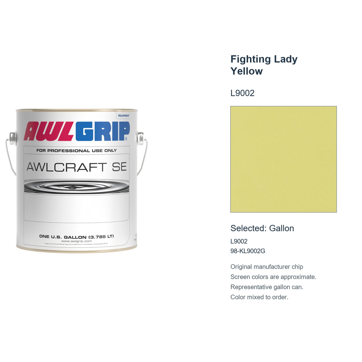 Awlgrip Awlcraft SE Fighting Lady Yellow L9002, selected Gallon, L9002: original manufacturer chip with representative gallon can