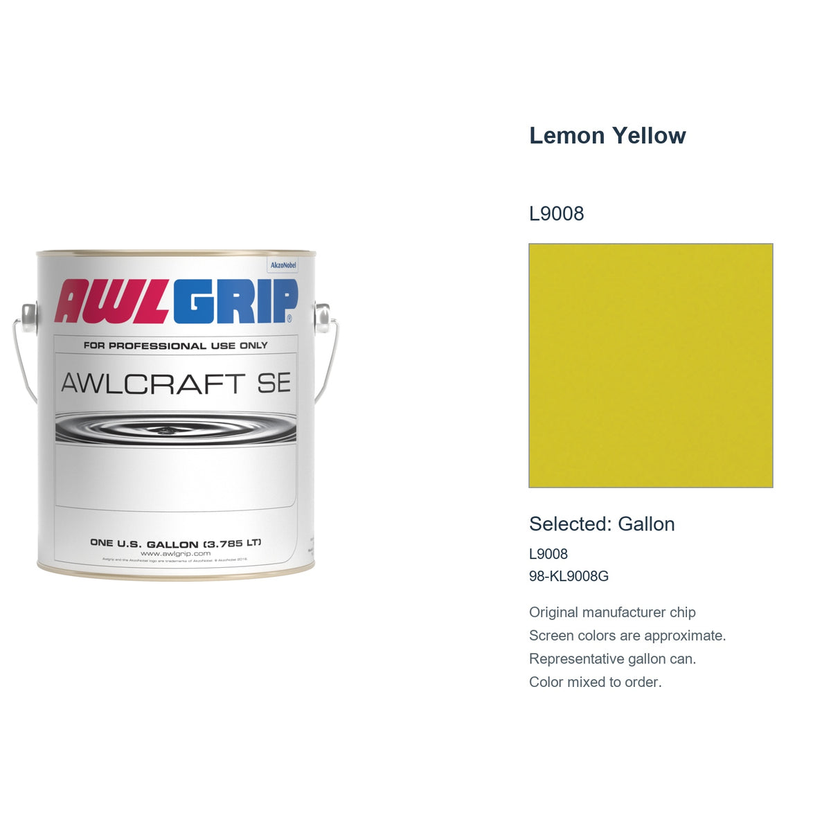 Awlgrip Awlcraft SE Lemon Yellow L9008, selected Gallon, L9008: original manufacturer chip with representative gallon can