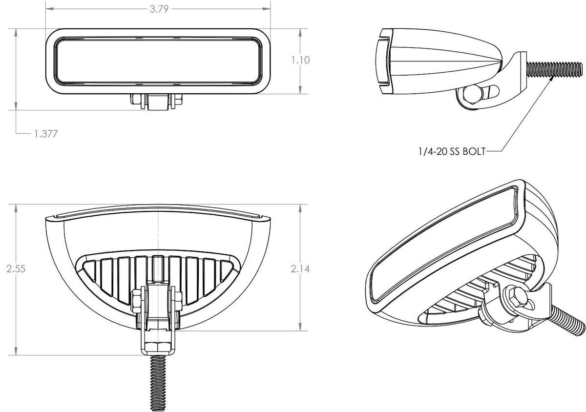 Caprera3 Bracket Mount LED Flood Light — manufacturer dimensional drawing