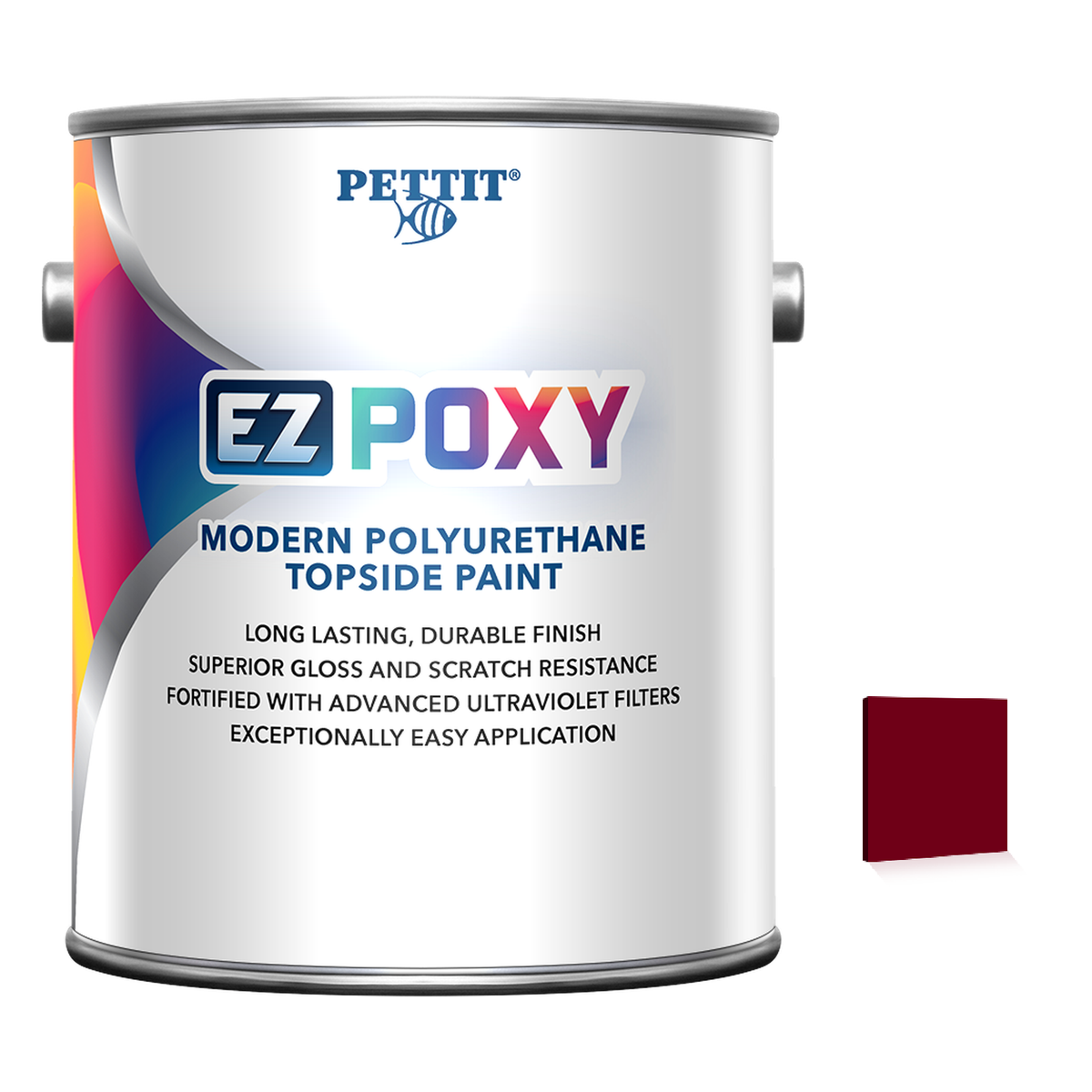 Pettit EZ-Poxy packaging with official Burgundy color swatch