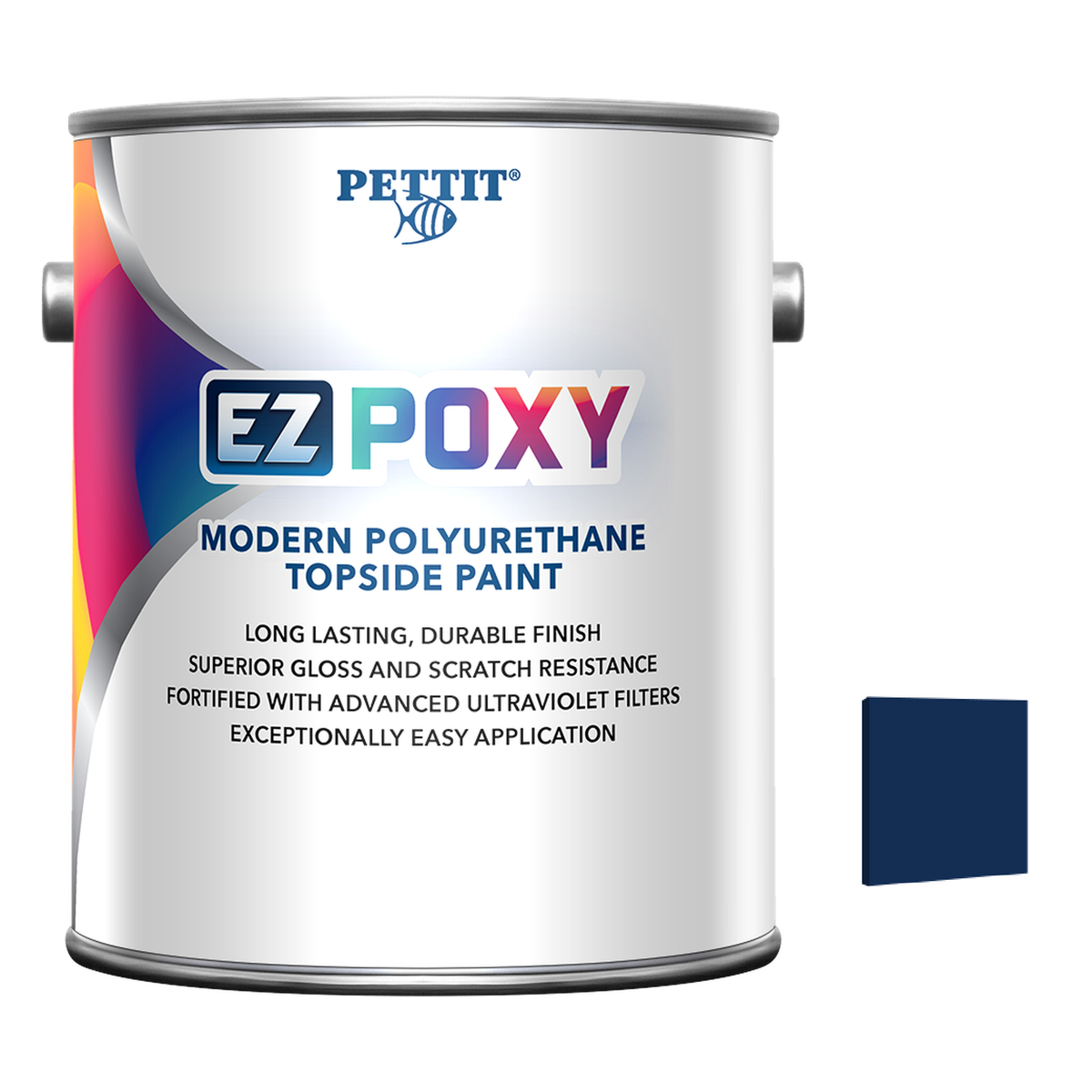 Pettit EZ-Poxy packaging with official Dark Blue color swatch