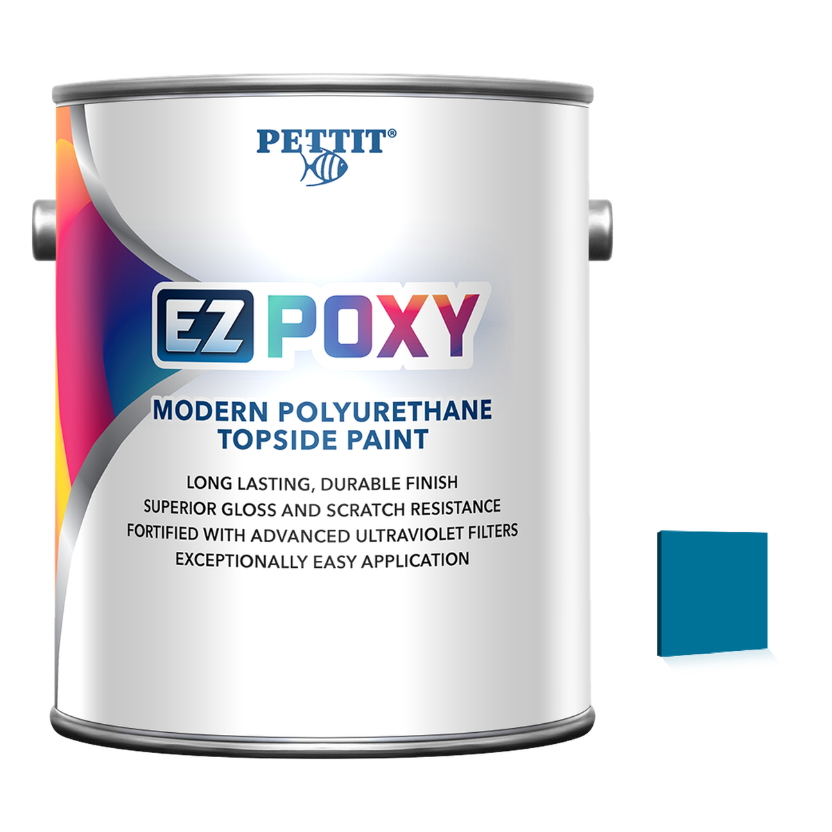 Pettit EZ-Poxy packaging with official Ocean Blue color swatch