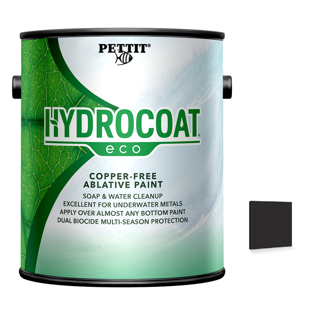 Pettit Hydrocoat ECO packaging with official Black color swatch