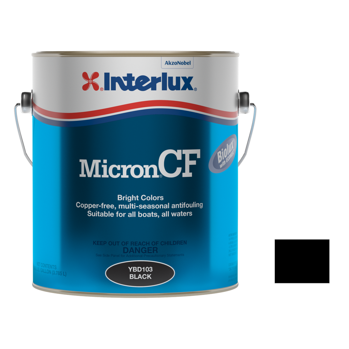 Interlux micron cf representative 1 Gallon packaging with manufacturer YBD103 Black swatch