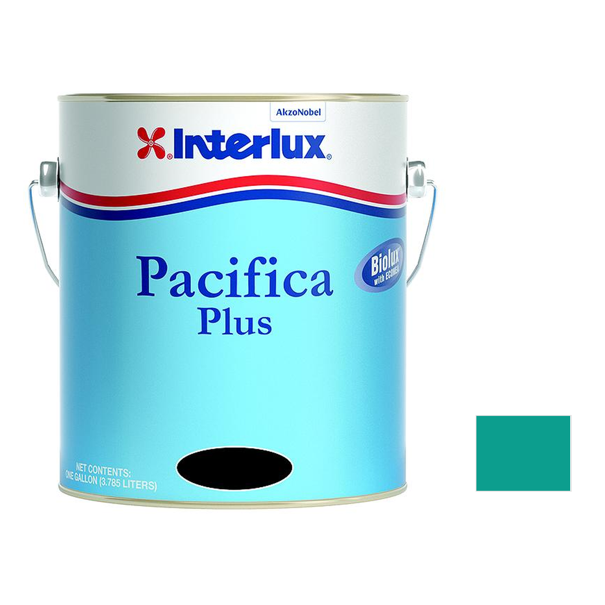 Interlux pacifica plus representative 1 Gallon packaging with manufacturer YBB261 Green swatch