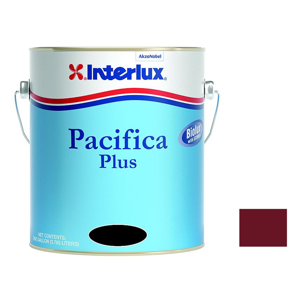 Interlux pacifica plus representative 1 Gallon packaging with manufacturer YBB262 Red swatch