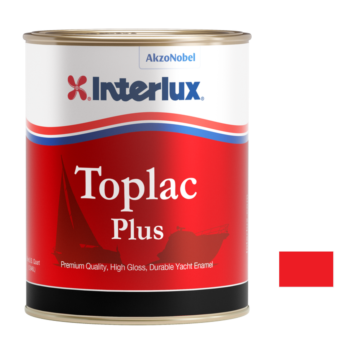 Interlux Toplac Plus quart packaging with official YLK299 Rochelle Red color swatch