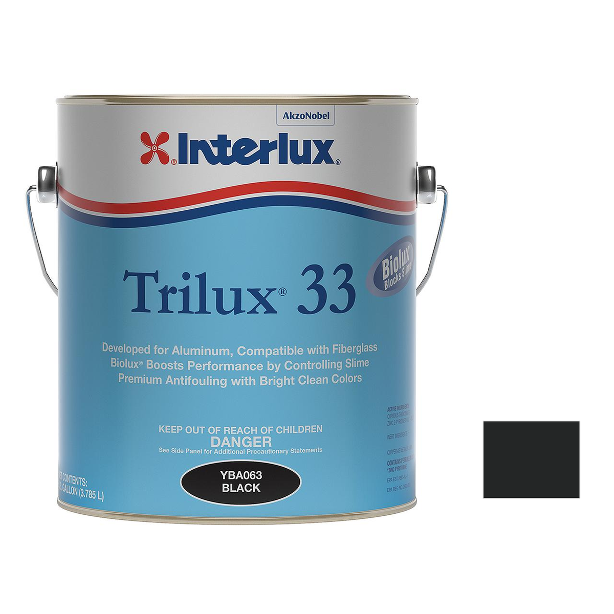 Interlux trilux 33 representative 1 Gallon packaging with manufacturer YBA063 Black swatch