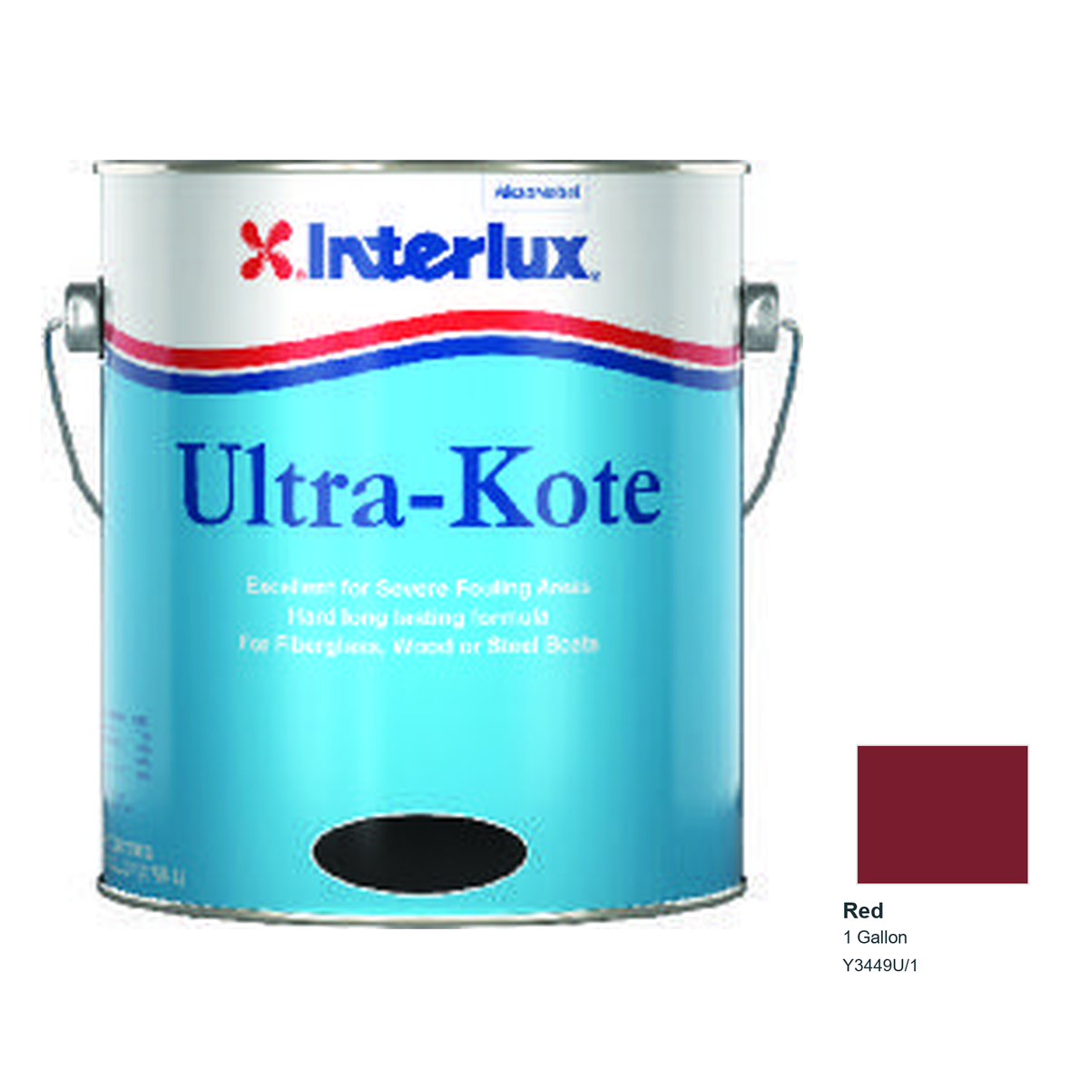 Interlux Ultra-Kote Antifouling Bottom Paint — Red — 1 Gallon — Y3449U/1; manufacturer can illustration with original manufacturer color swatch