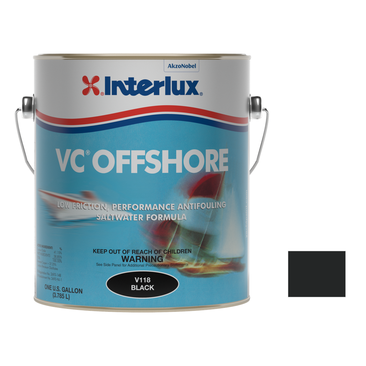 Interlux vc offshore representative 1 Gallon packaging with manufacturer V118 Black swatch